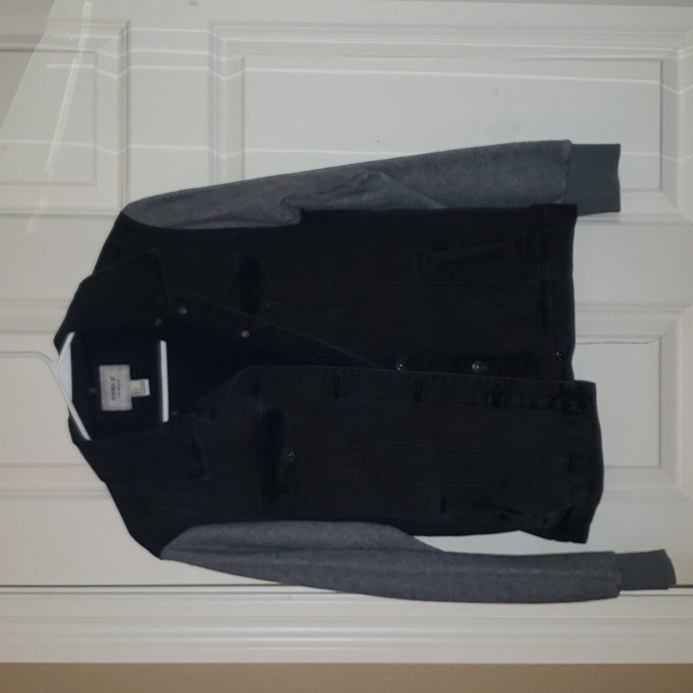 Forever 21 Black Jean Jacket with Gray Fabric Sleeves